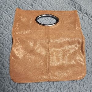 CHARLES DAVID LEATHER BROWN METALLIC CLUTCH BAG